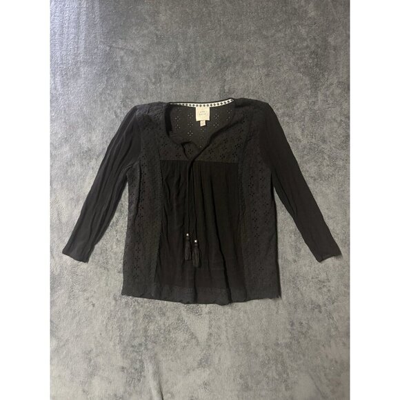 Knox Rose Tunic Small Embroidered Eyelet Festival Boho Lightweight Gauze Black - Picture 1 of 6